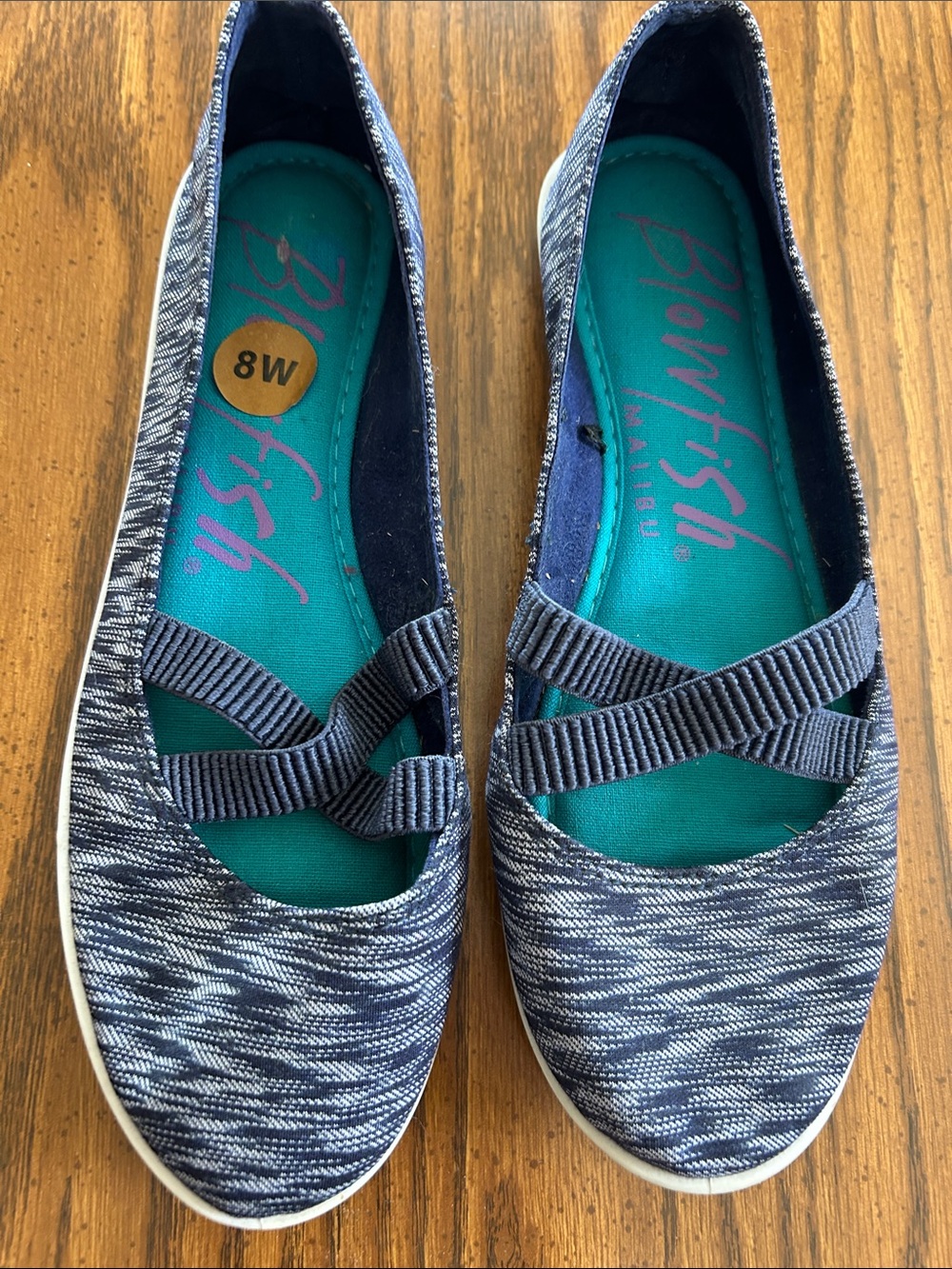Blowfish Navy Patterned Slip-On Flats with Teal Insole 8W